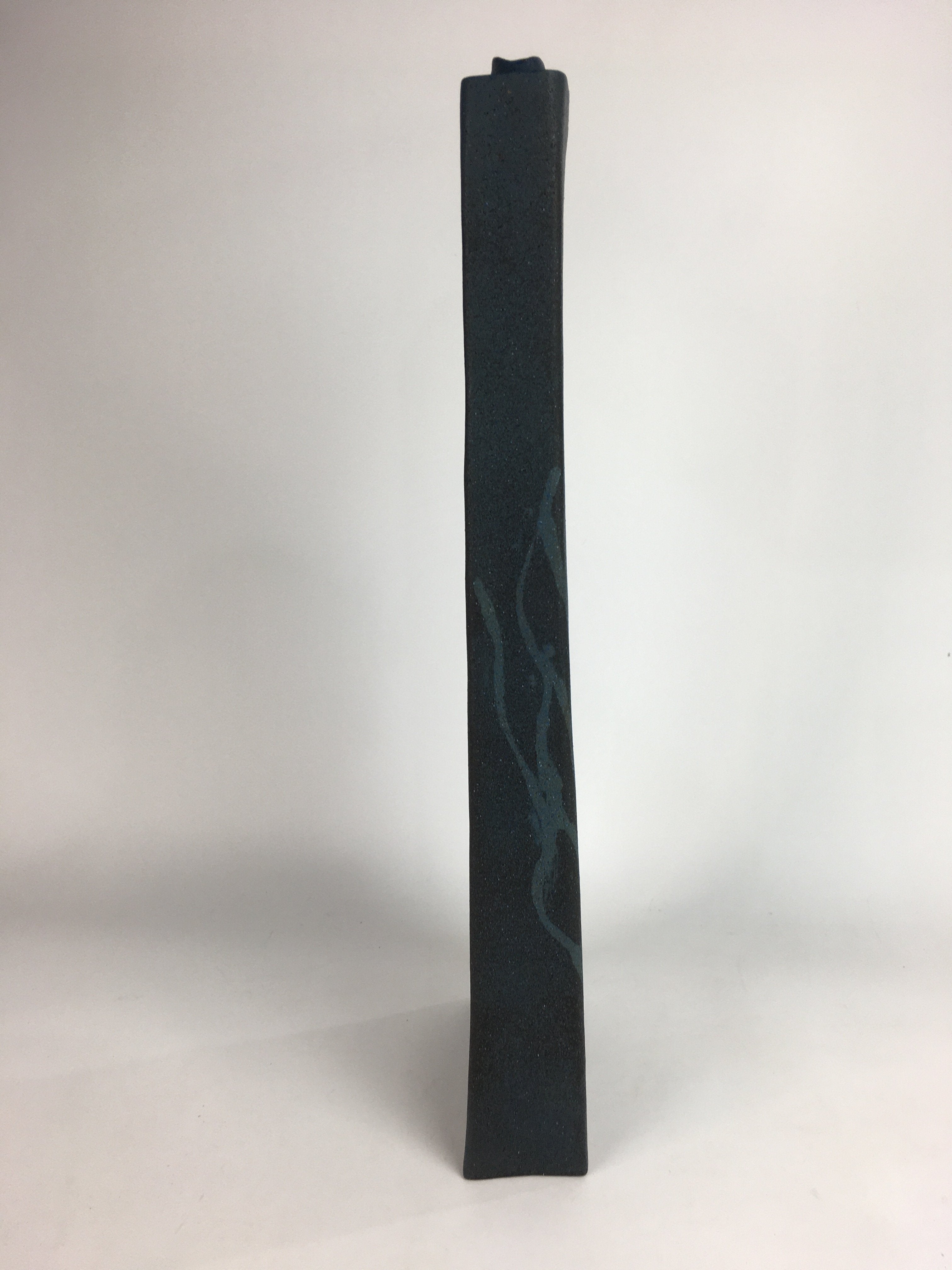 Japanese Ceramic Large Flower Vase Kabin Vtg Pottery Bluish Black Ikebana FV925