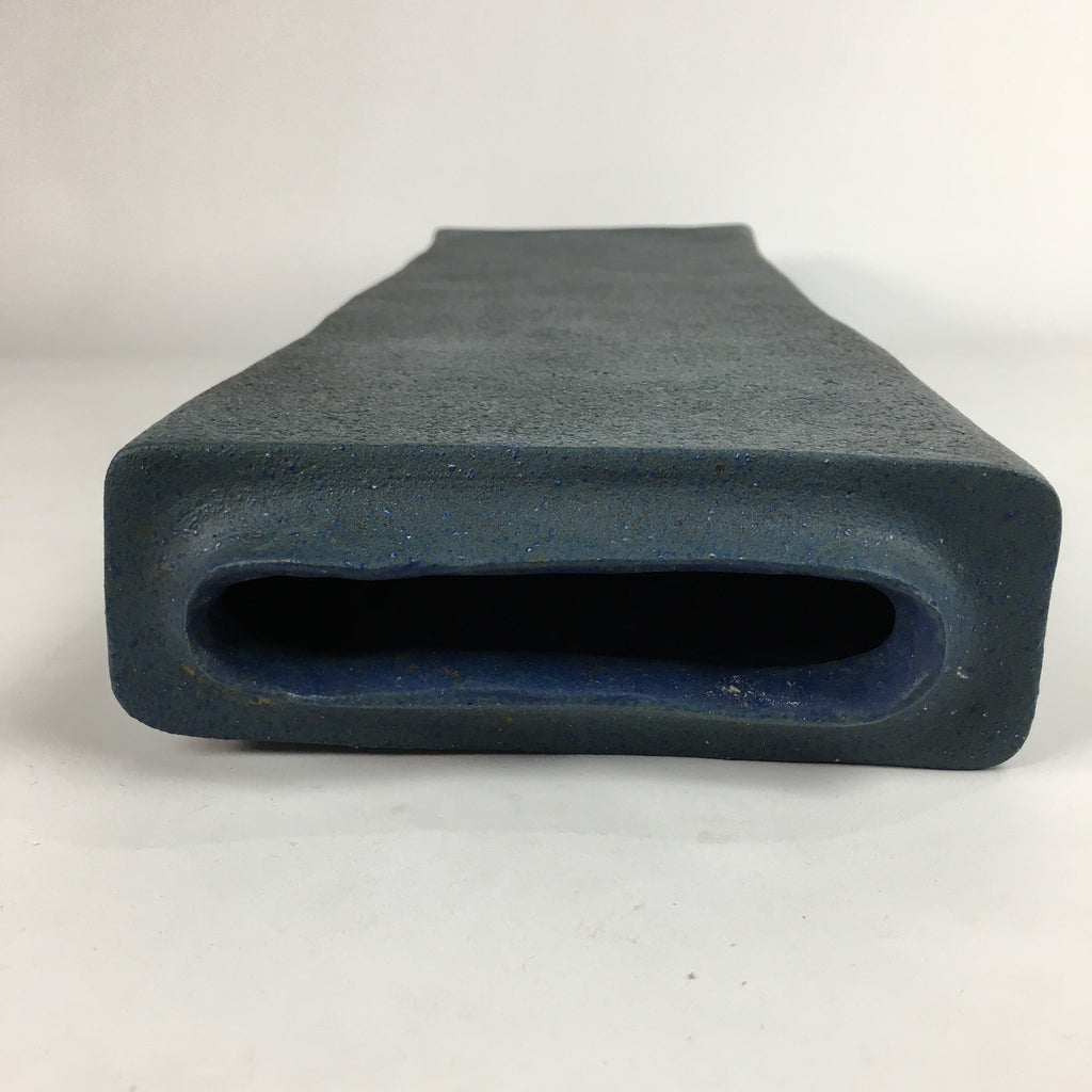 Japanese Ceramic Large Flower Vase Kabin Vtg Pottery Bluish Black Ikebana FV925