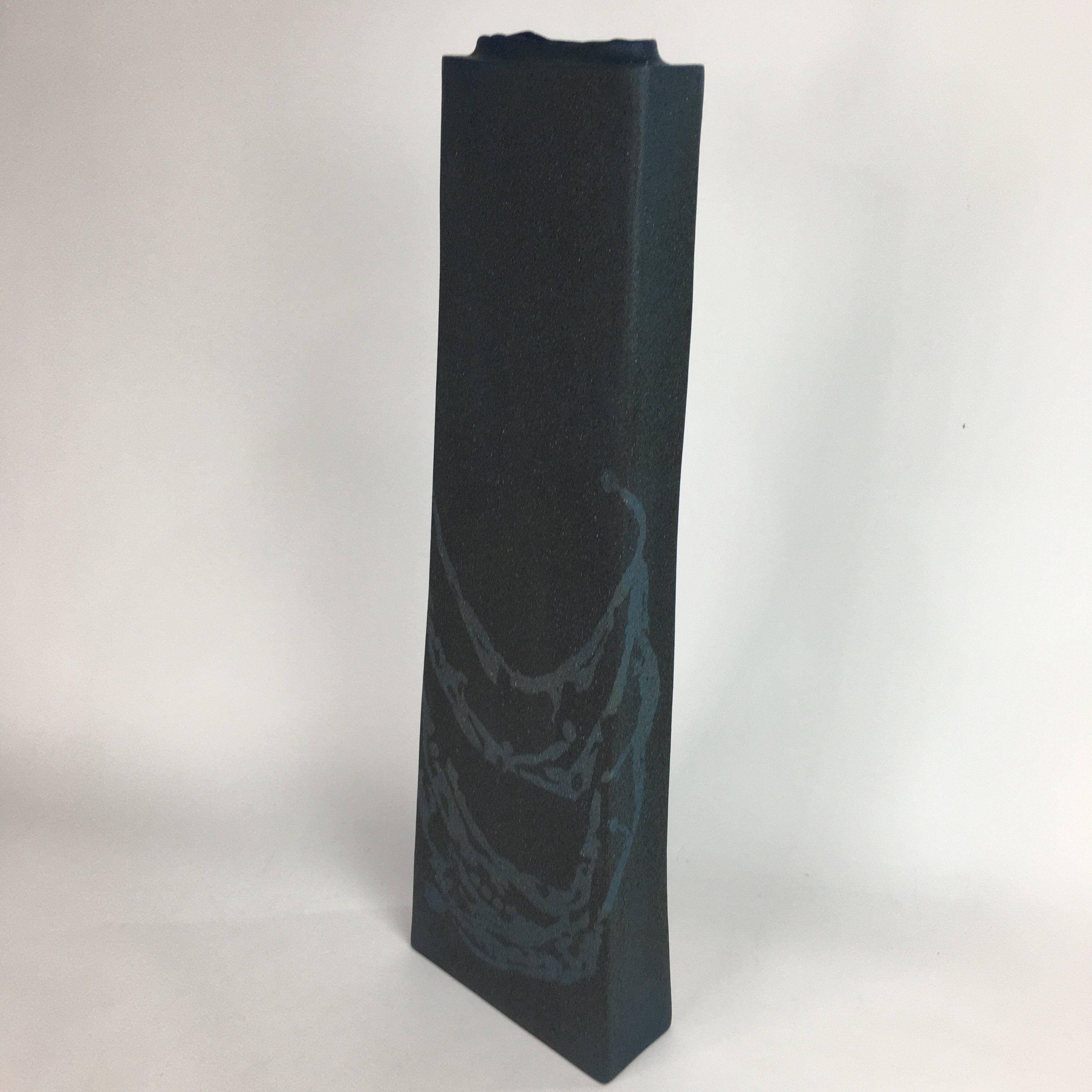 Japanese Ceramic Large Flower Vase Kabin Vtg Pottery Bluish Black Ikebana FV925