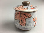 Japanese Ceramic Lidded Pot Jar Iremono Tsubo Orange Leaf Gray Vtg Pottery PT24