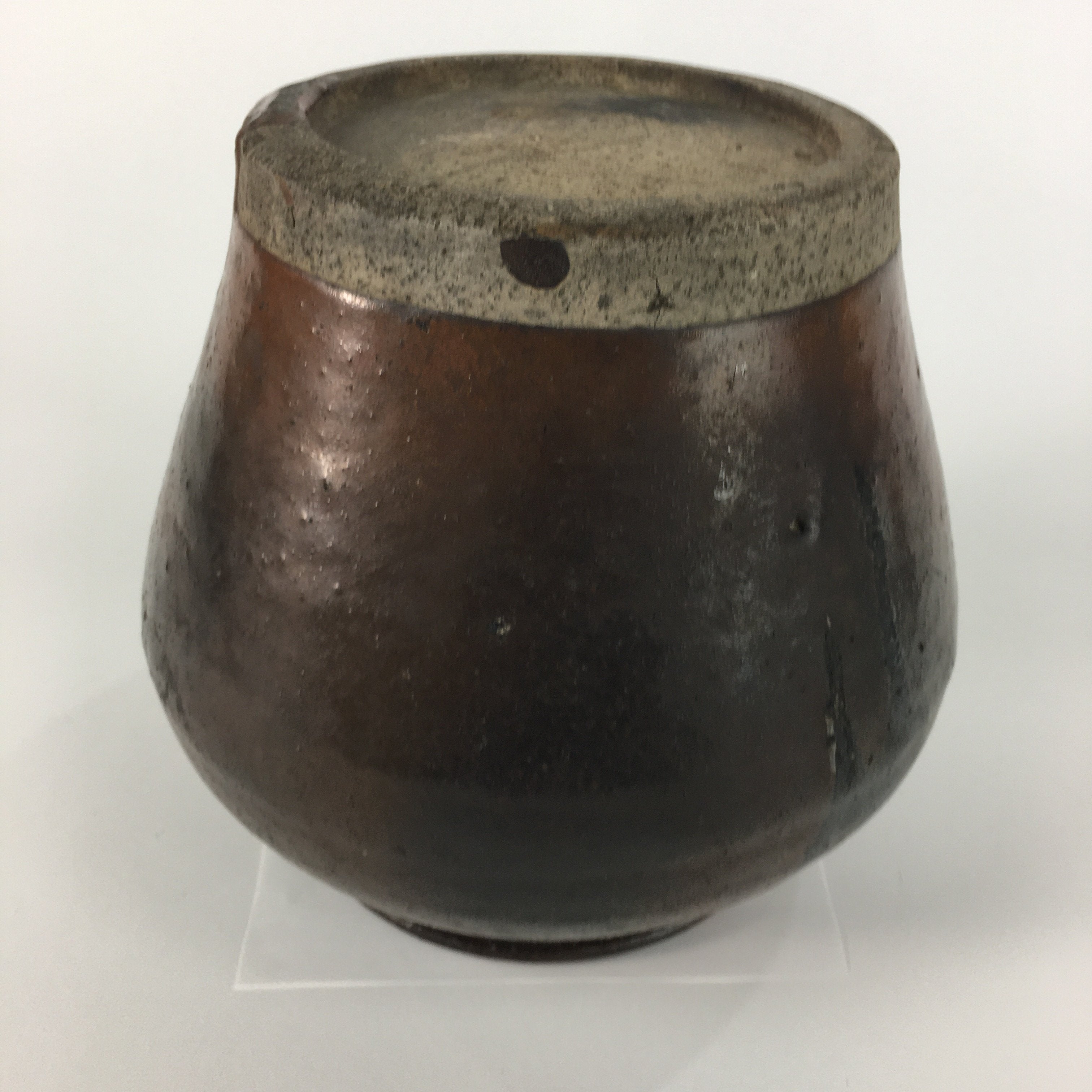 Japanese Ceramic Lidded Pot Jar Iremono Tsubo Vtg Pottery Brown PP497