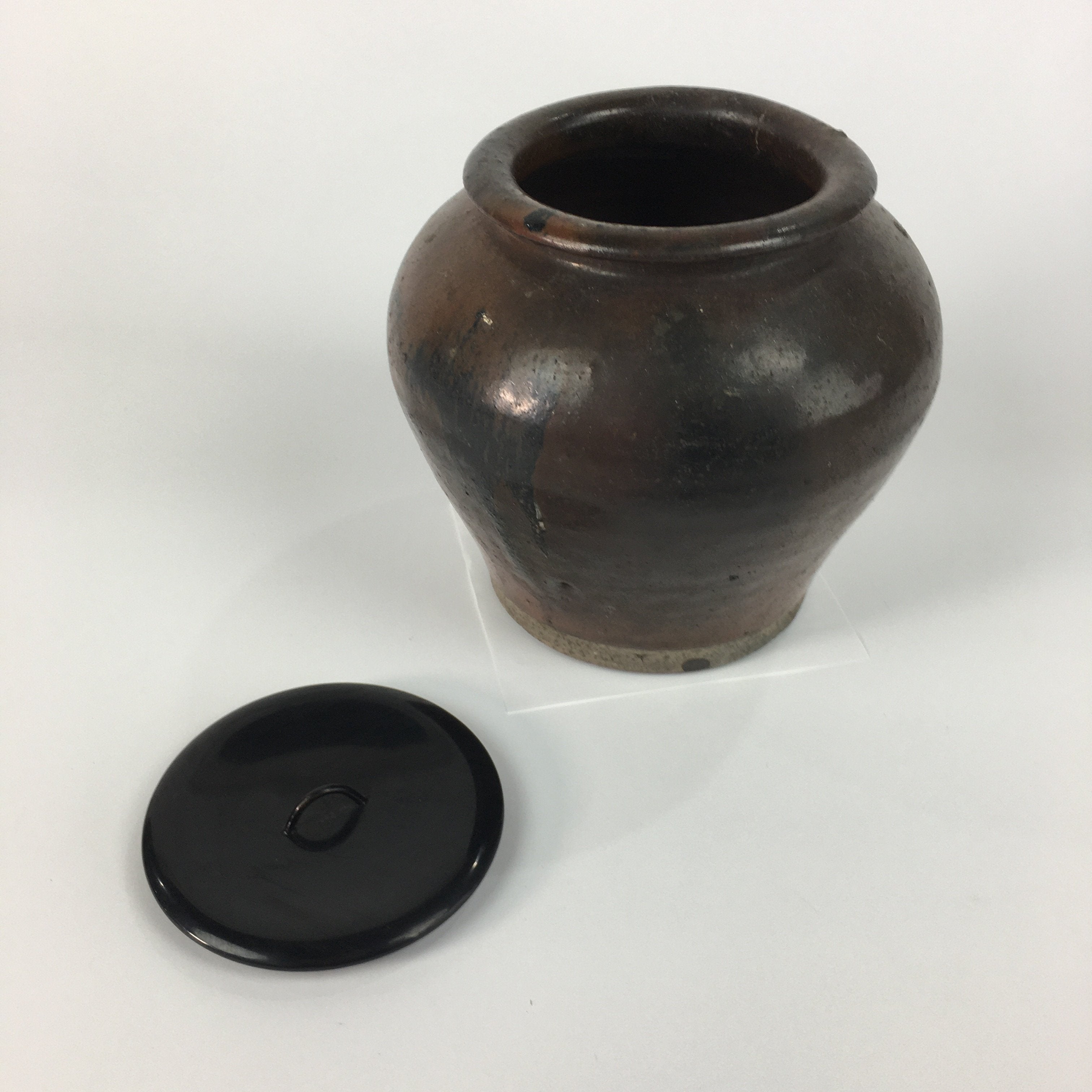 Japanese Ceramic Lidded Pot Jar Iremono Tsubo Vtg Pottery Brown PP497