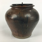 Japanese Ceramic Lidded Pot Jar Iremono Tsubo Vtg Pottery Brown PP497