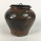 Japanese Ceramic Lidded Pot Jar Iremono Tsubo Vtg Pottery Brown PP497