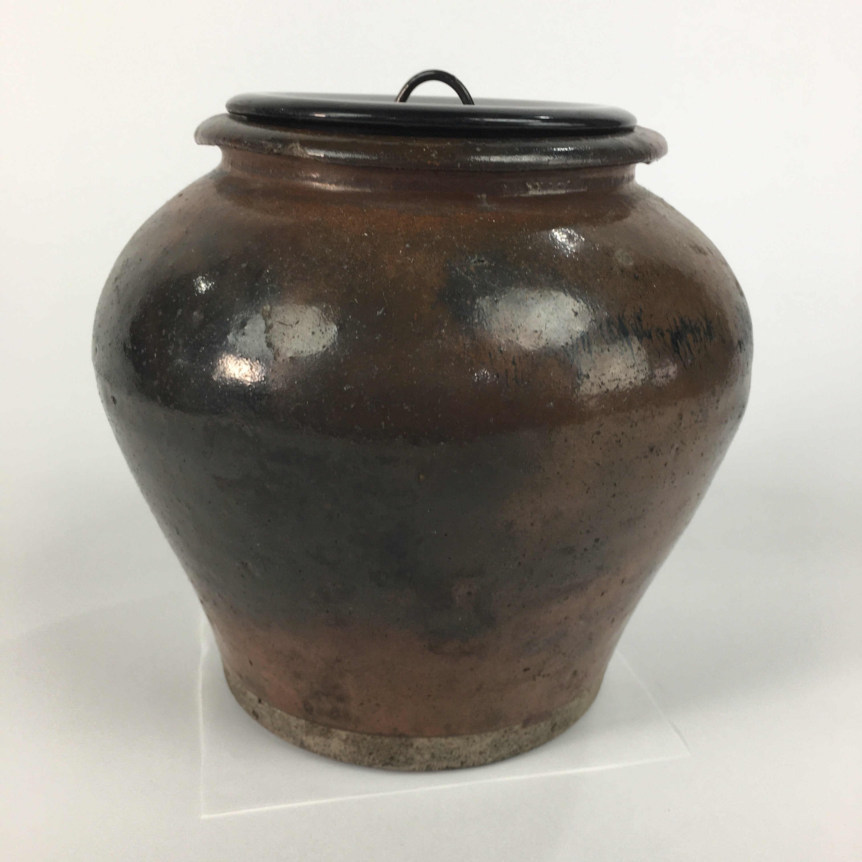 Japanese Ceramic Lidded Pot Jar Iremono Tsubo Vtg Pottery Brown PP497