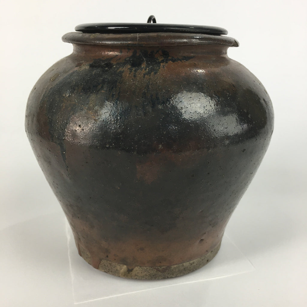 Japanese Ceramic Lidded Pot Jar Iremono Tsubo Vtg Pottery Brown PP497