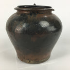 Japanese Ceramic Lidded Pot Jar Iremono Tsubo Vtg Pottery Brown PP497