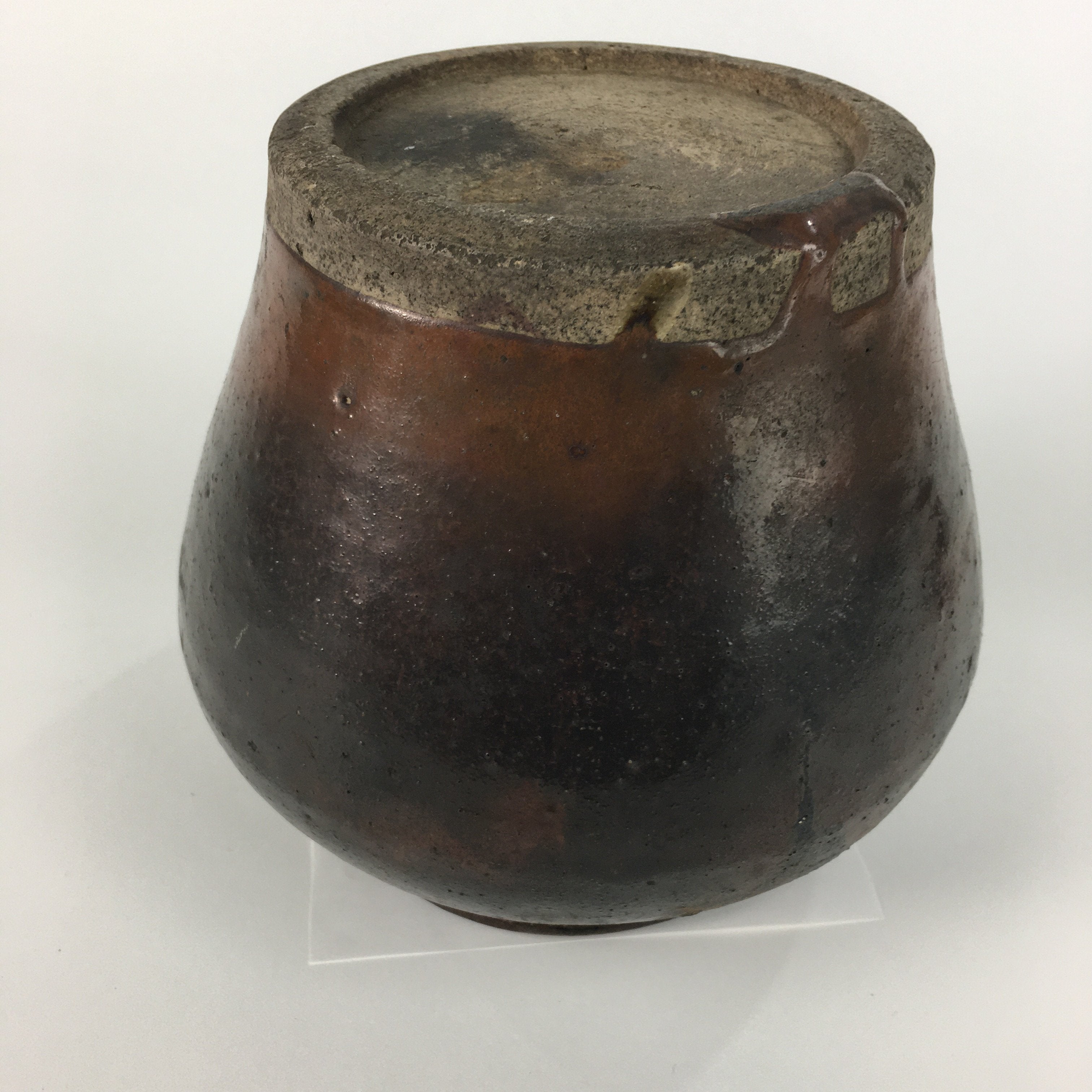 Japanese Ceramic Lidded Pot Jar Iremono Tsubo Vtg Pottery Brown PP497