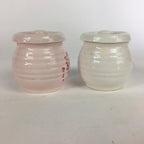 Japanese Ceramic Lidded Pot Jar Set Tsubo Vtg Pottery White Pink Poetry PP599