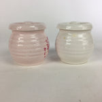 Japanese Ceramic Lidded Pot Jar Set Tsubo Vtg Pottery White Pink Poetry PP599