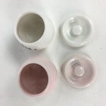 Japanese Ceramic Lidded Pot Jar Set Tsubo Vtg Pottery White Pink Poetry PP599