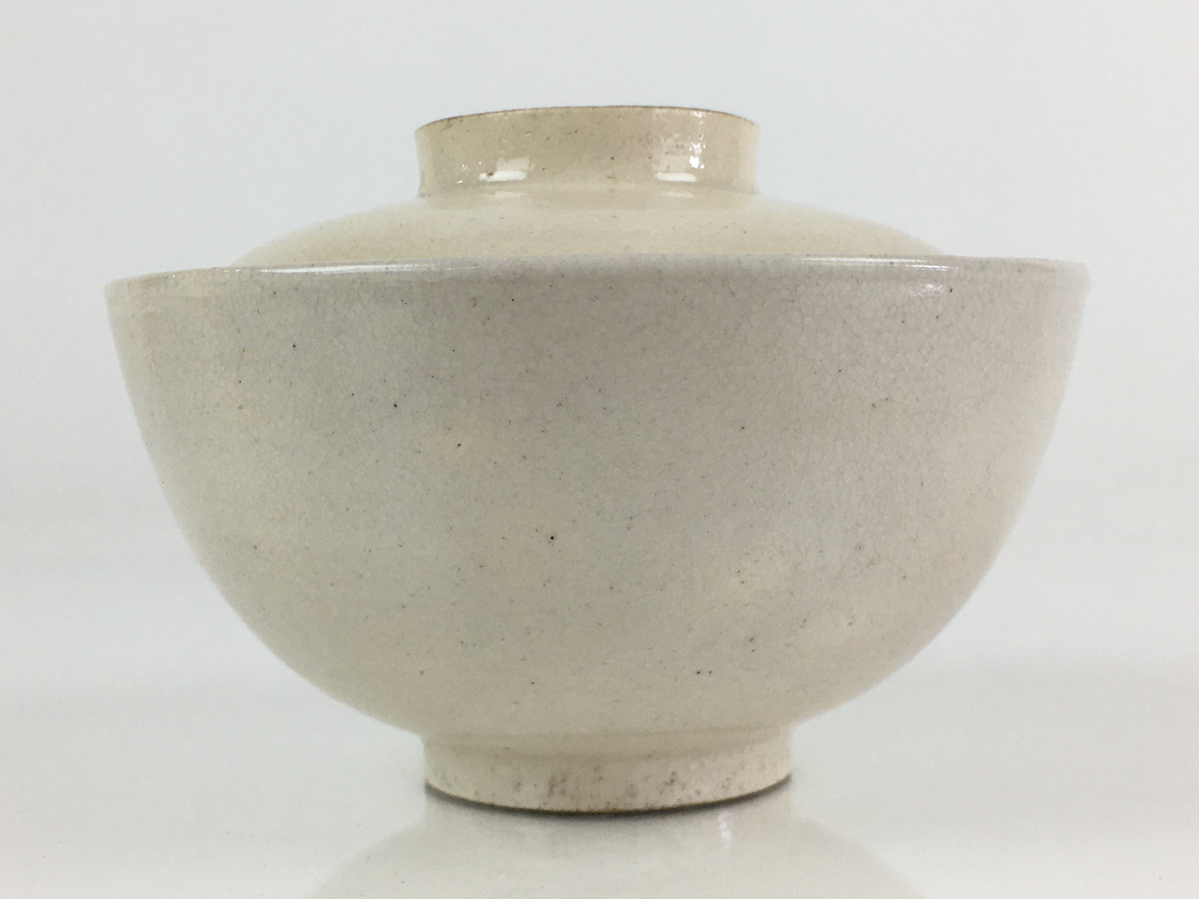 Japanese Ceramic Lidded Rice Bowl Vtg White Chawan Pottery PY127