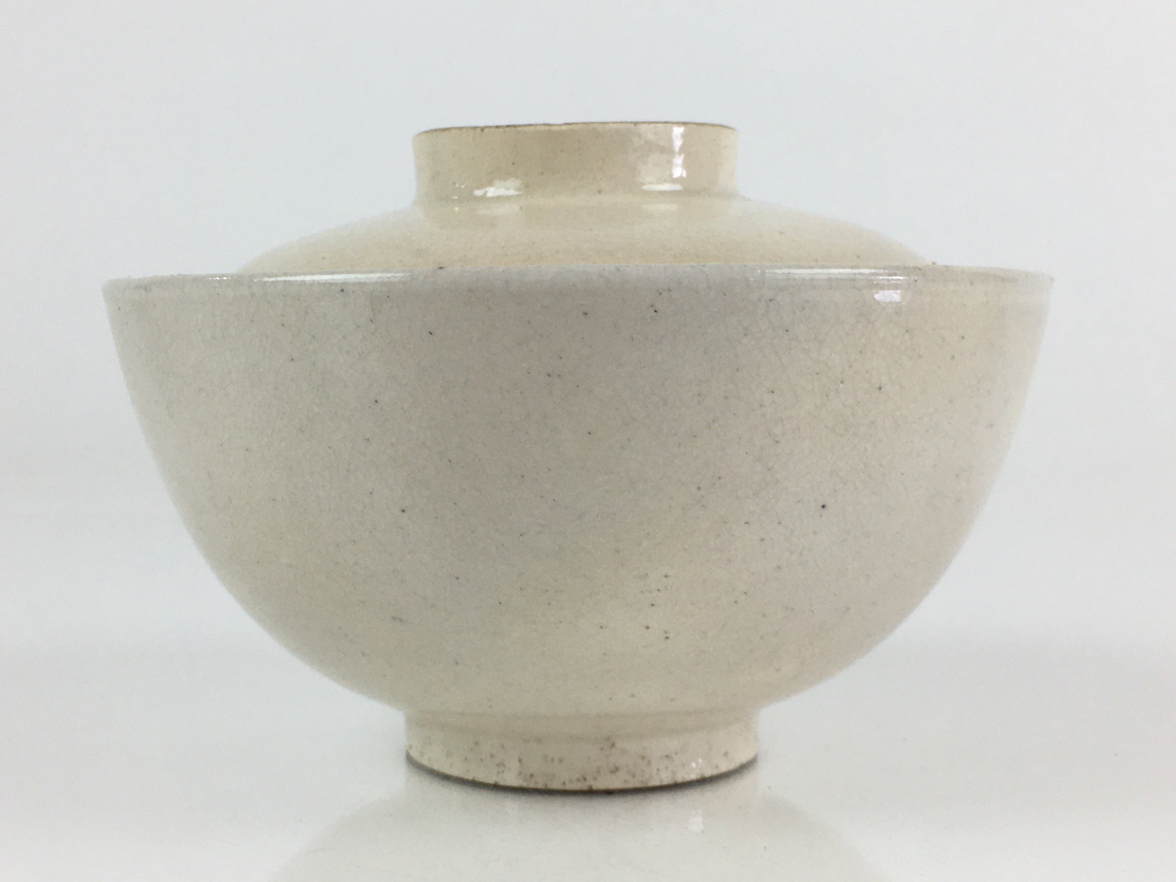 Japanese Ceramic Lidded Rice Bowl Vtg White Chawan Pottery PY127
