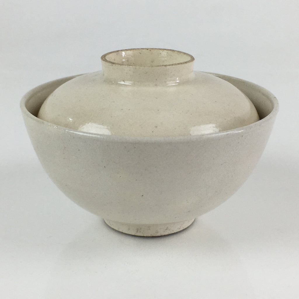Japanese Ceramic Lidded Rice Bowl Vtg White Chawan Pottery PY127