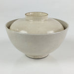 Japanese Ceramic Lidded Rice Bowl Vtg White Chawan Pottery PY127
