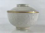 Japanese Ceramic Lidded Rice Bowl White Chawan Vtg Pottery Hand-drawn Flower PY2