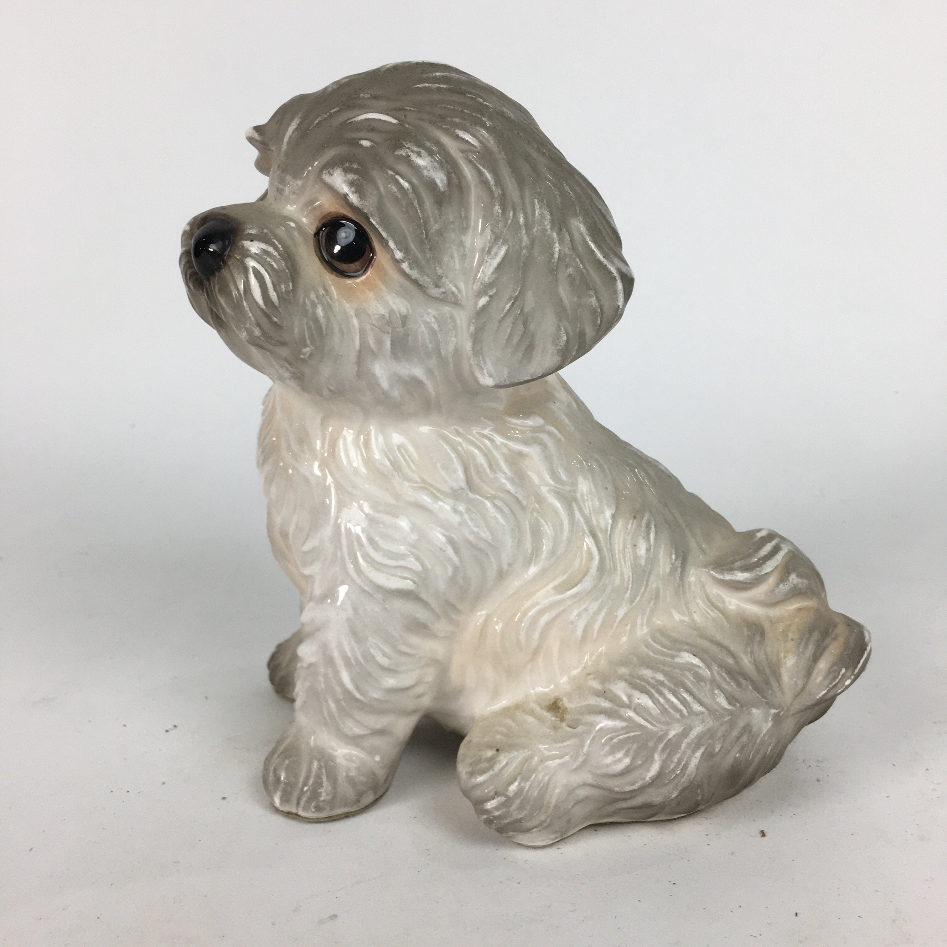Japanese Ceramic Maltese Dog Ornament Vtg Pottery White Inu
