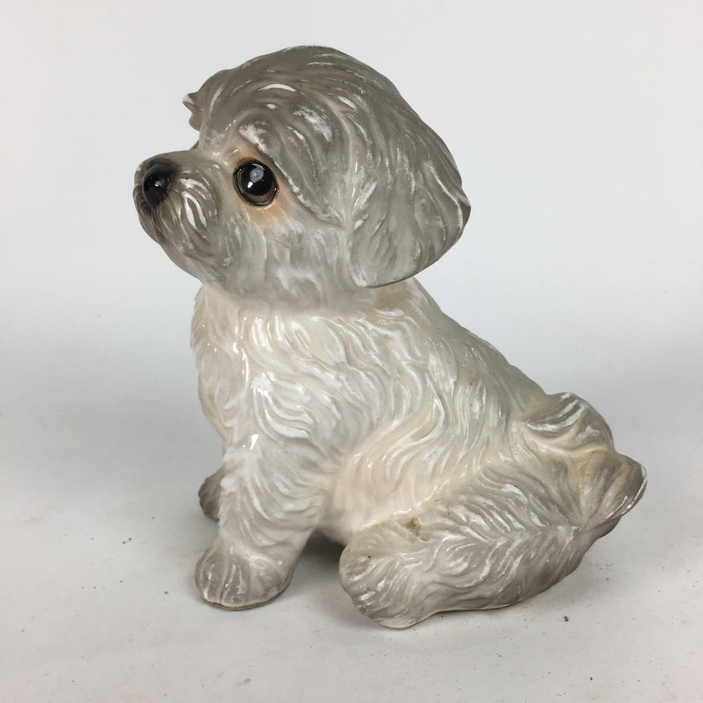 Japanese Ceramic Maltese Dog Ornament Vtg Pottery White Inu Okimono BD658