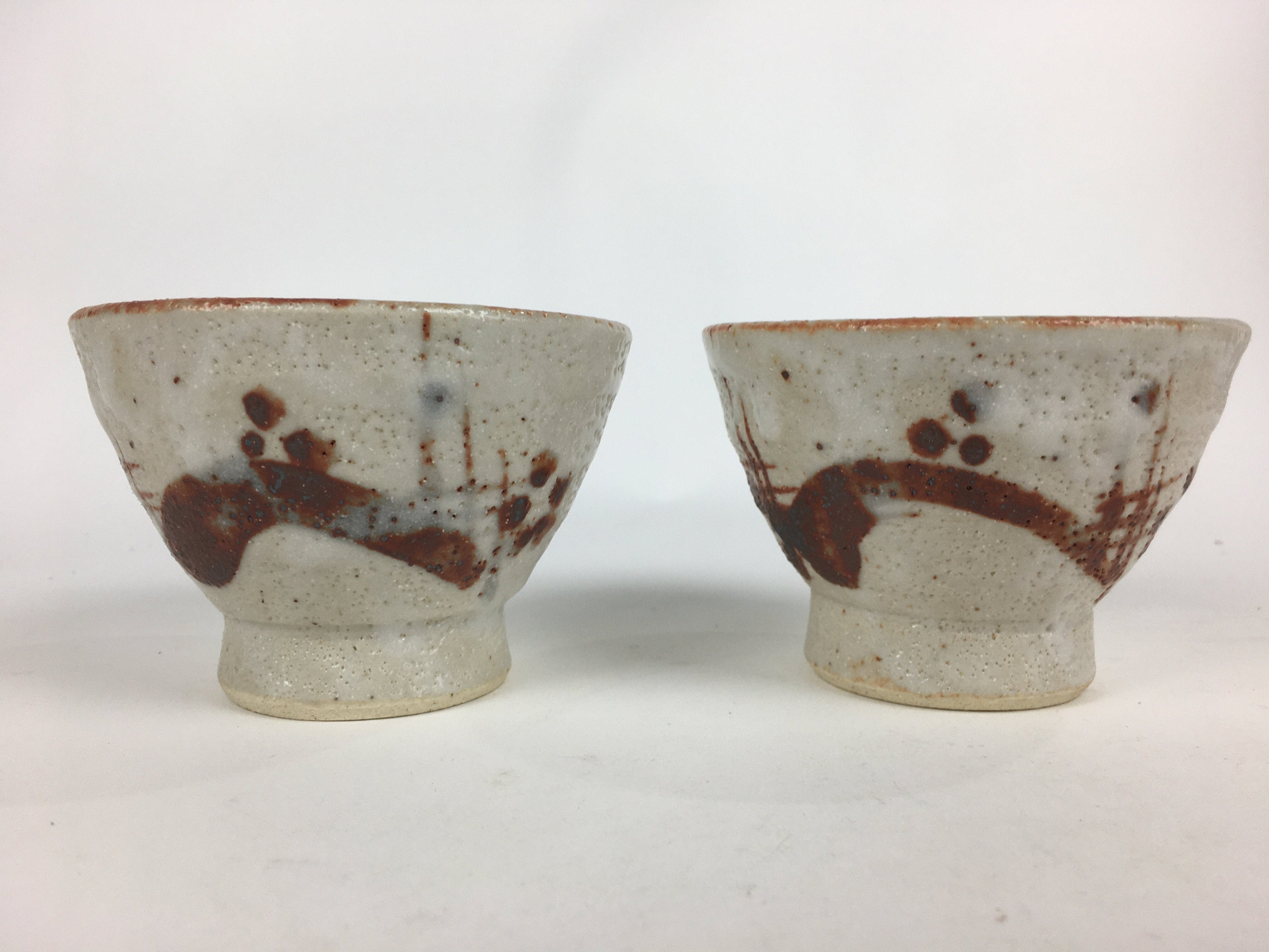 Japanese Ceramic Mino Kiln Shino Ware Teacup 5pc Set Vtg Yunomi PotteryPX565