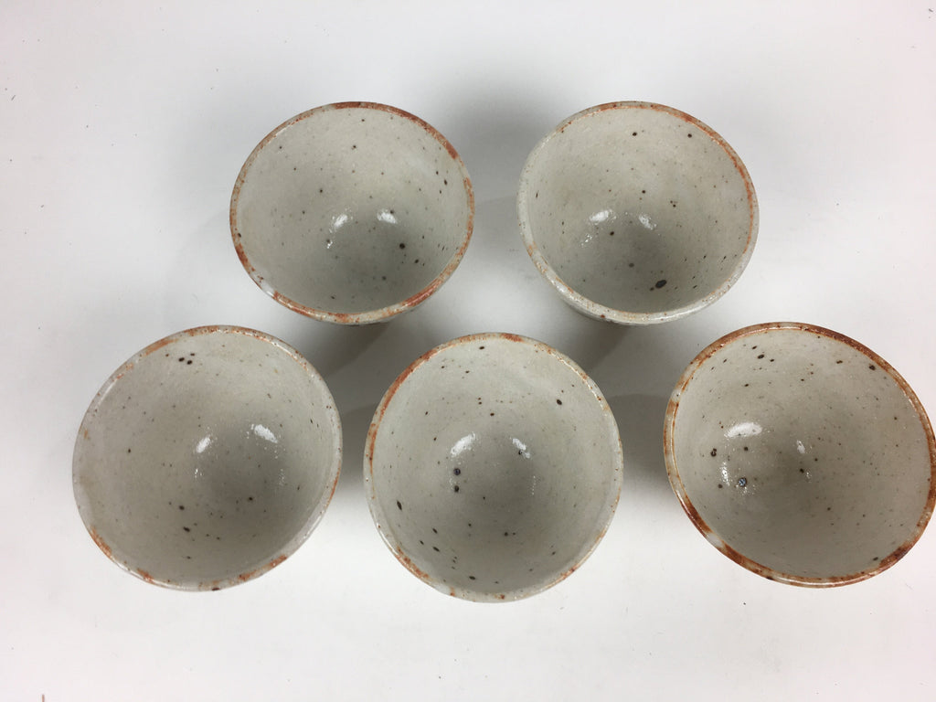 Japanese Ceramic Mino Kiln Shino Ware Teacup 5pc Set Vtg Yunomi PotteryPX565