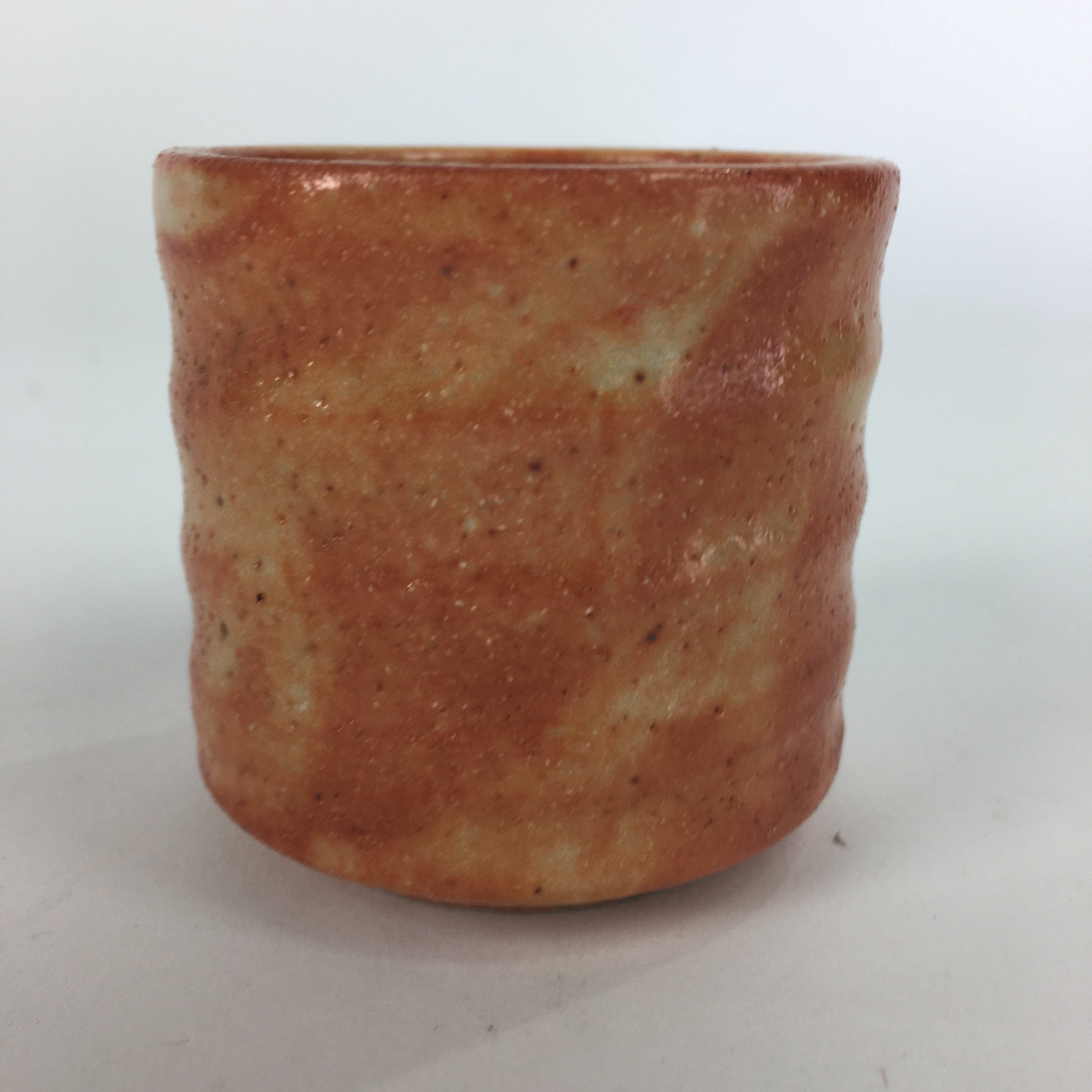 Japanese Ceramic Mino Ware Sake Cup Vtg Guinomi Akashino Orange Pottery GU976