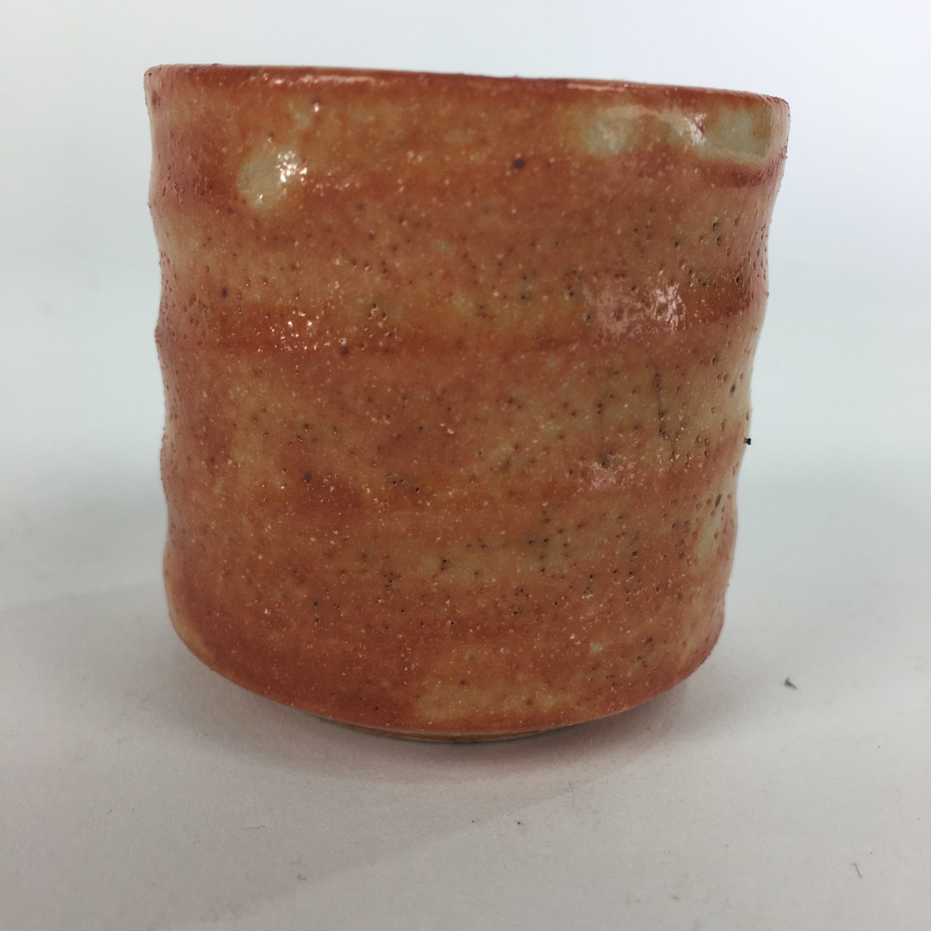 Japanese Ceramic Mino Ware Sake Cup Vtg Guinomi Akashino Orange Pottery GU976