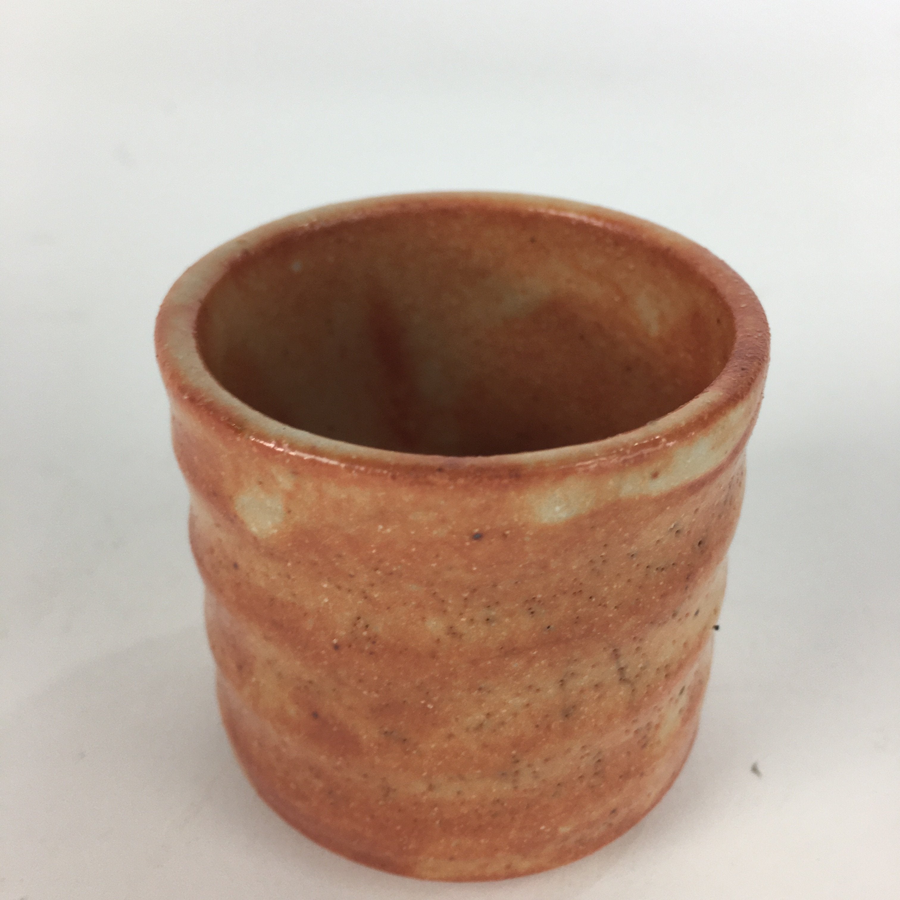 Japanese Ceramic Mino Ware Sake Cup Vtg Guinomi Akashino Orange Pottery GU976