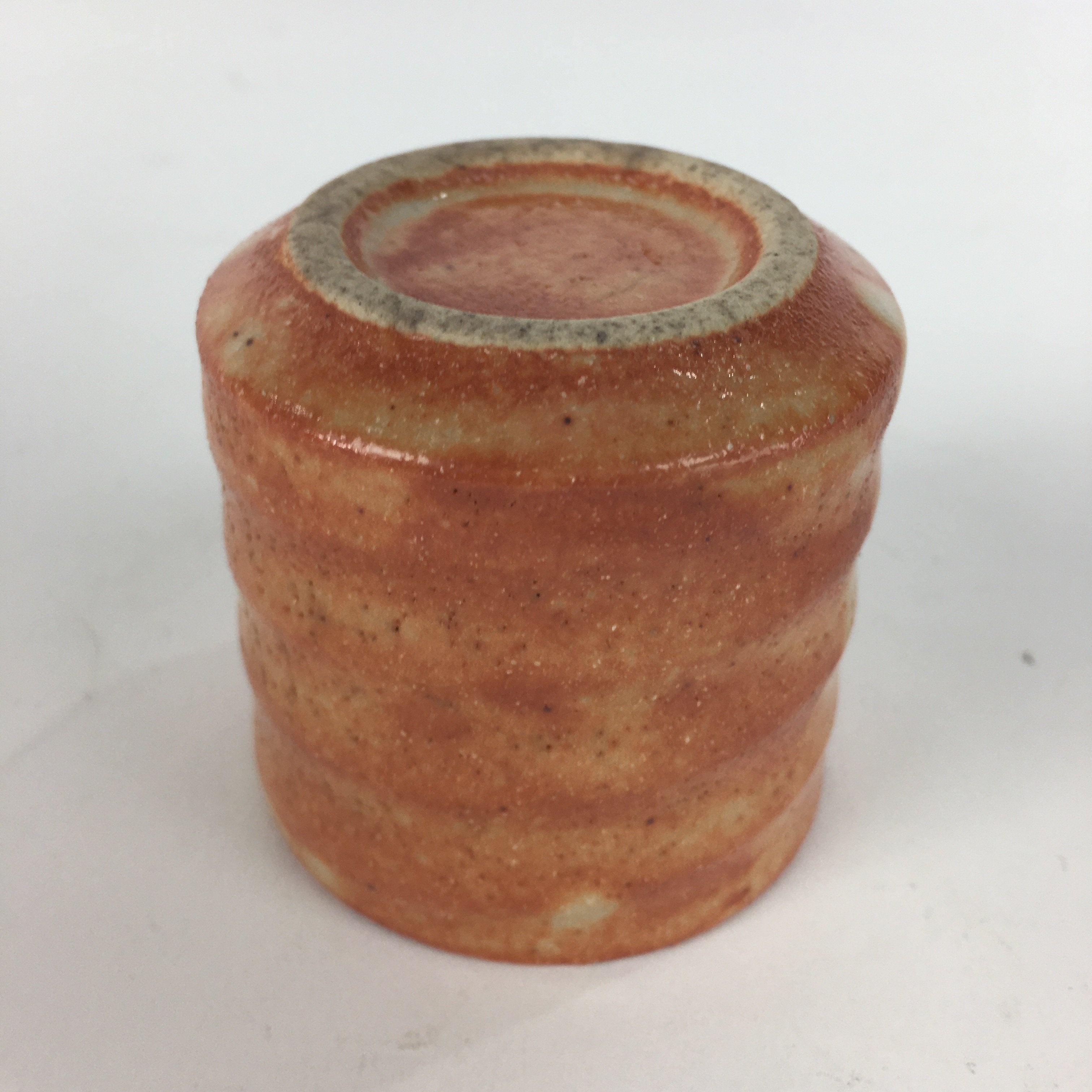 Japanese Ceramic Mino Ware Sake Cup Vtg Guinomi Akashino Orange Pottery GU976