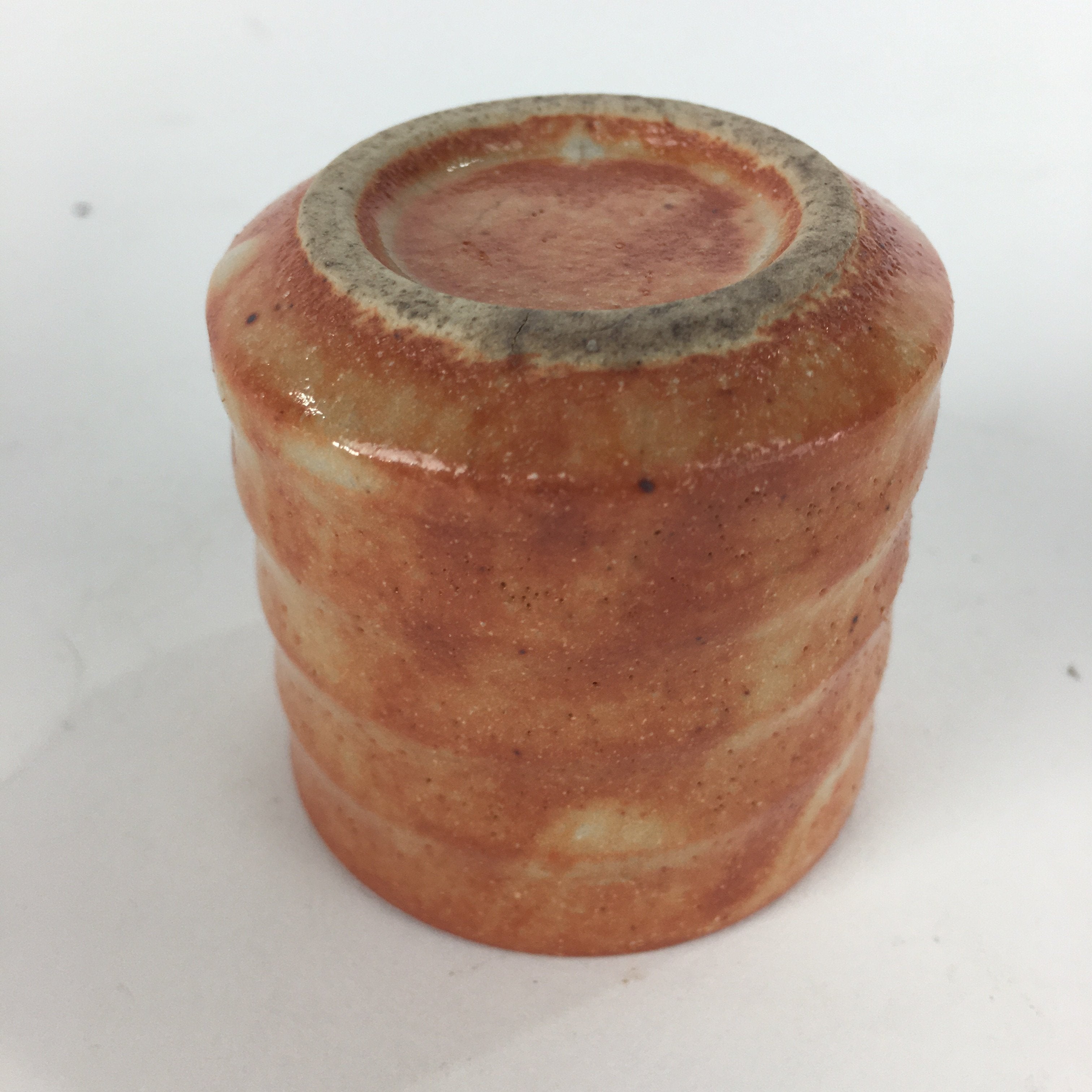 Japanese Ceramic Mino Ware Sake Cup Vtg Guinomi Akashino Orange Pottery GU976