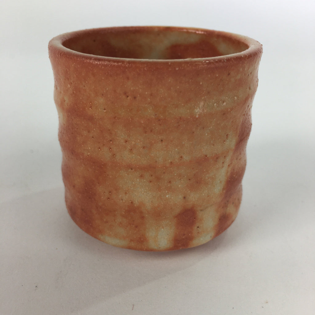 Japanese Ceramic Mino Ware Sake Cup Vtg Guinomi Akashino Orange Pottery GU976