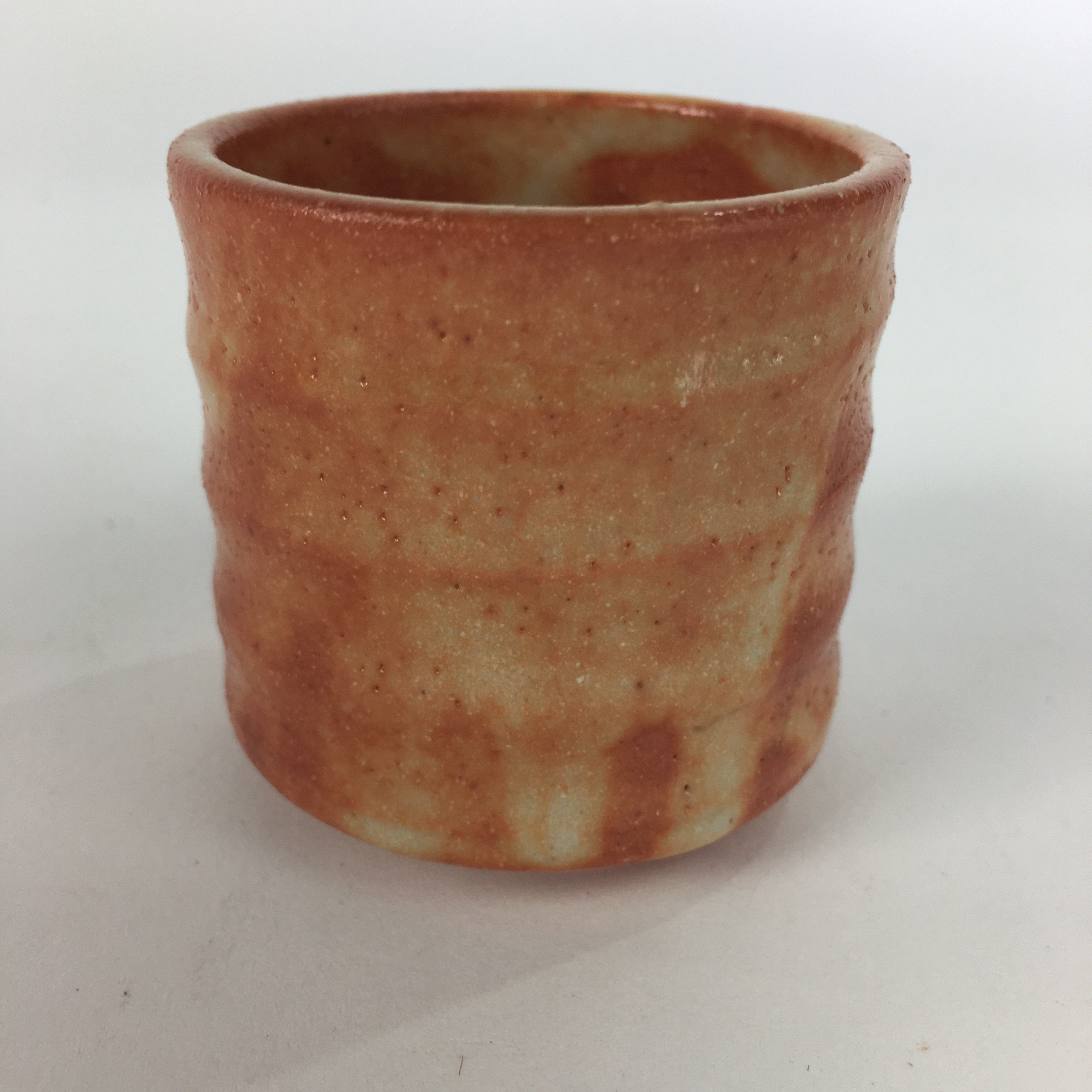 Japanese Ceramic Mino Ware Sake Cup Vtg Guinomi Akashino Orange Pottery GU976