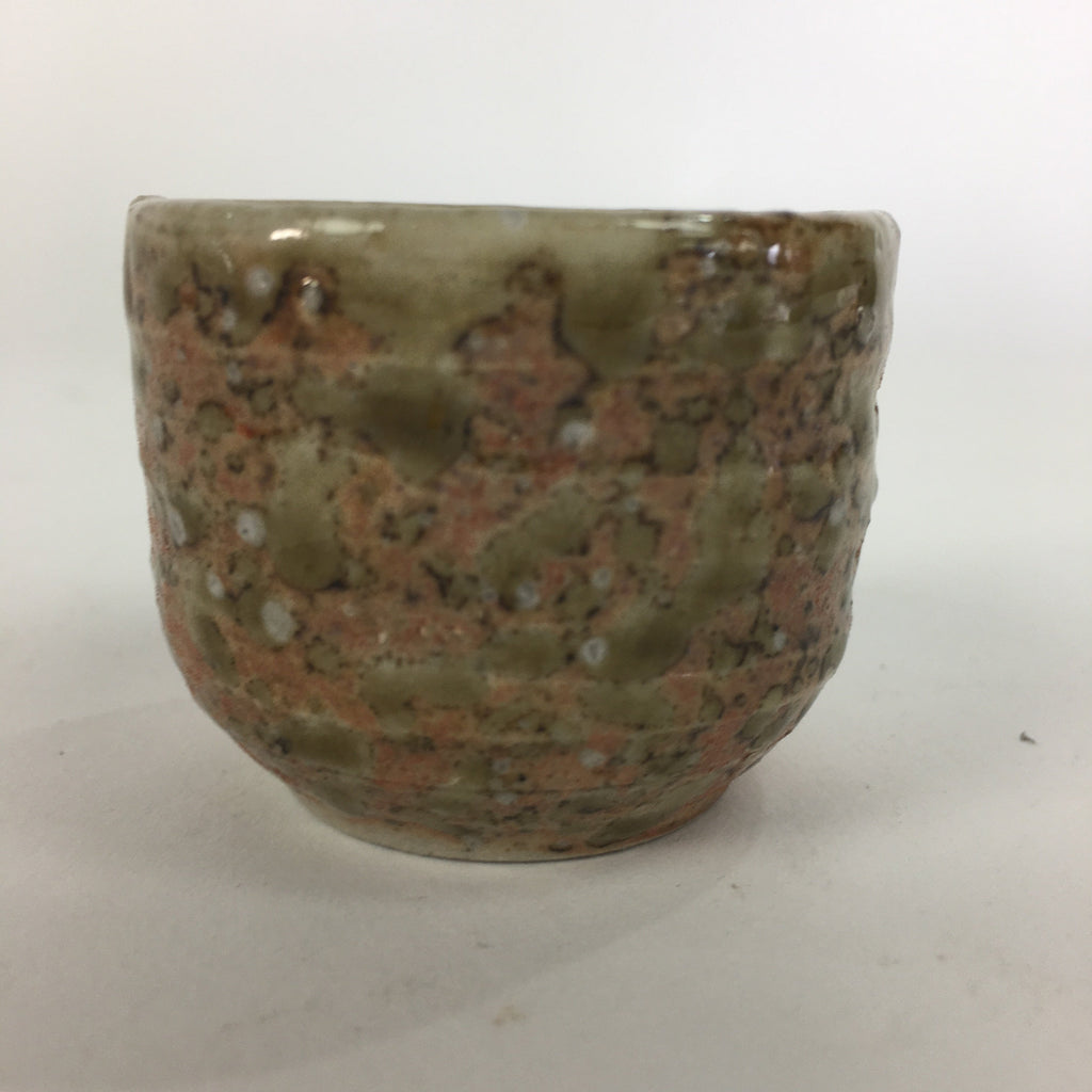 Japanese Ceramic Mino Ware Sake Cup Vtg Guinomi Green Brown Pebbles GU977