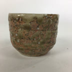 Japanese Ceramic Mino Ware Sake Cup Vtg Guinomi Green Brown Pebbles GU977
