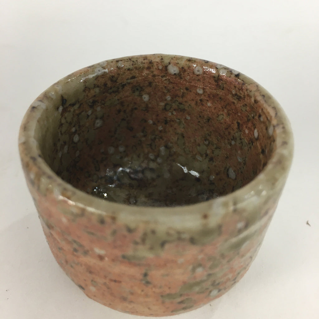 Japanese Ceramic Mino Ware Sake Cup Vtg Guinomi Green Brown Pebbles GU977