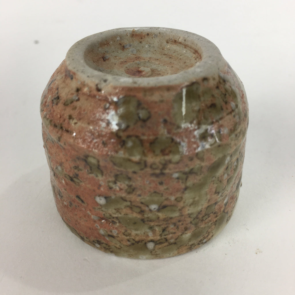 Japanese Ceramic Mino Ware Sake Cup Vtg Guinomi Green Brown Pebbles GU977