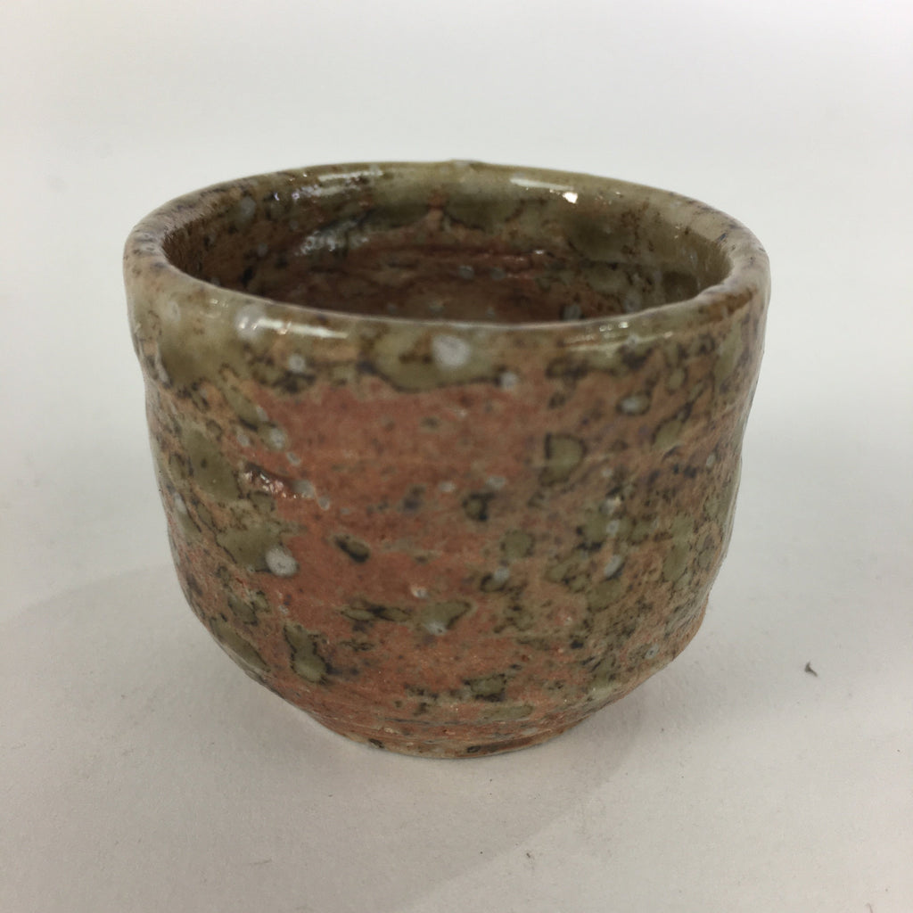Japanese Ceramic Mino Ware Sake Cup Vtg Guinomi Green Brown Pebbles GU977