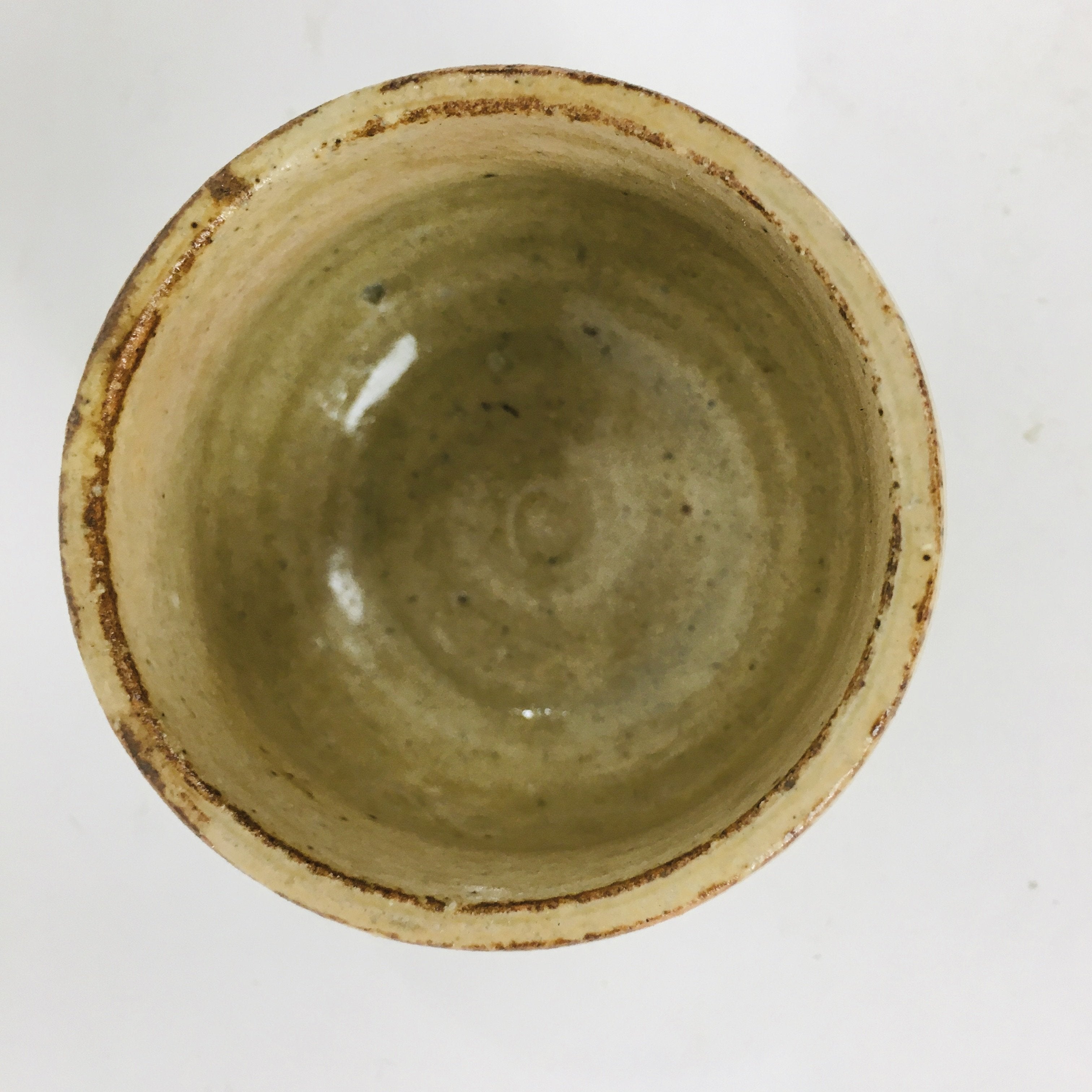 Japanese Ceramic Mino Ware Sake Cup Vtg Guinomi Ochoko Beige Brown GU924