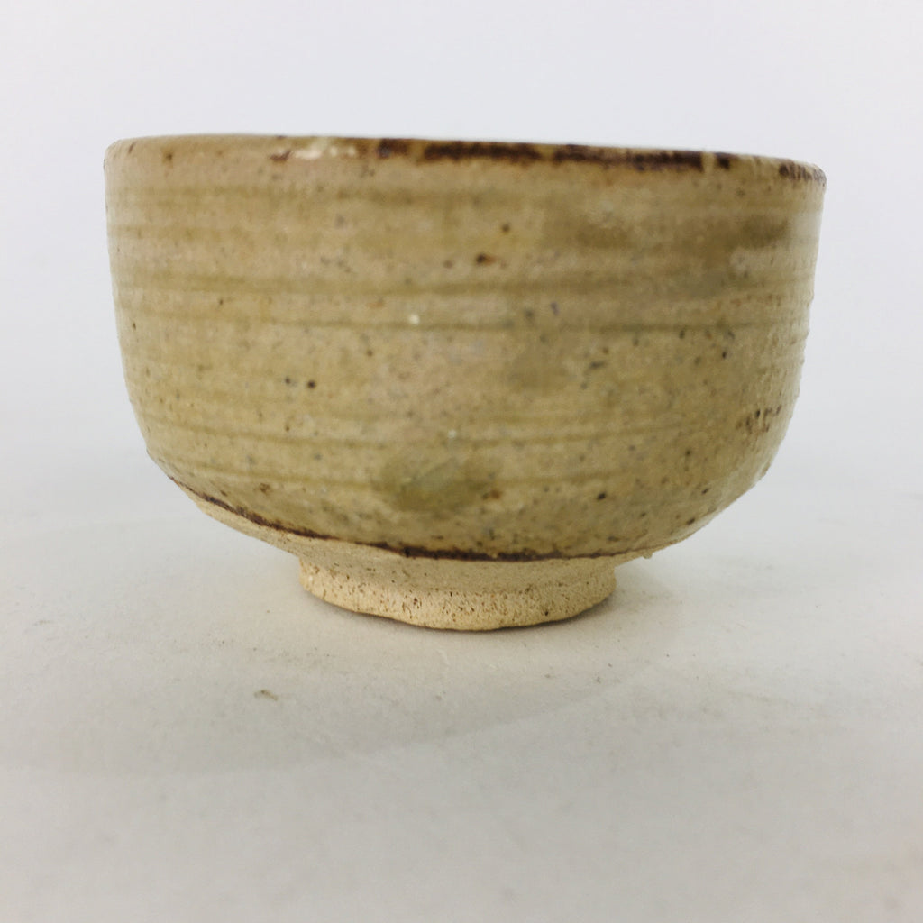 Japanese Ceramic Mino Ware Sake Cup Vtg Guinomi Ochoko Beige Brown GU925