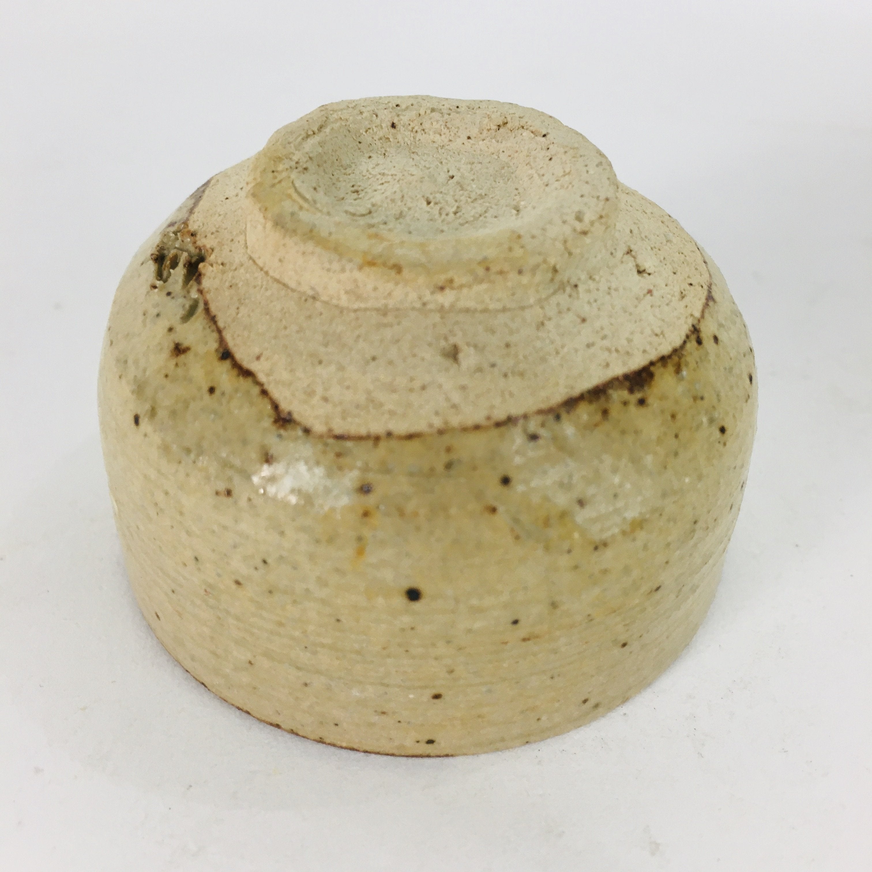 Japanese Ceramic Mino Ware Sake Cup Vtg Guinomi Ochoko Beige Brown GU925