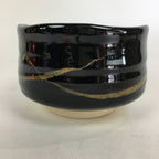Japanese Ceramic Mino Ware Tea Ceremony Bowl Vtg Brown Line Matcha Black GTB758