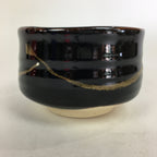 Japanese Ceramic Mino Ware Tea Ceremony Bowl Vtg Brown Line Matcha Black GTB758