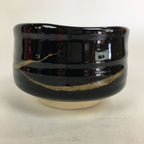 Japanese Ceramic Mino Ware Tea Ceremony Bowl Vtg Brown Line Matcha Black GTB758