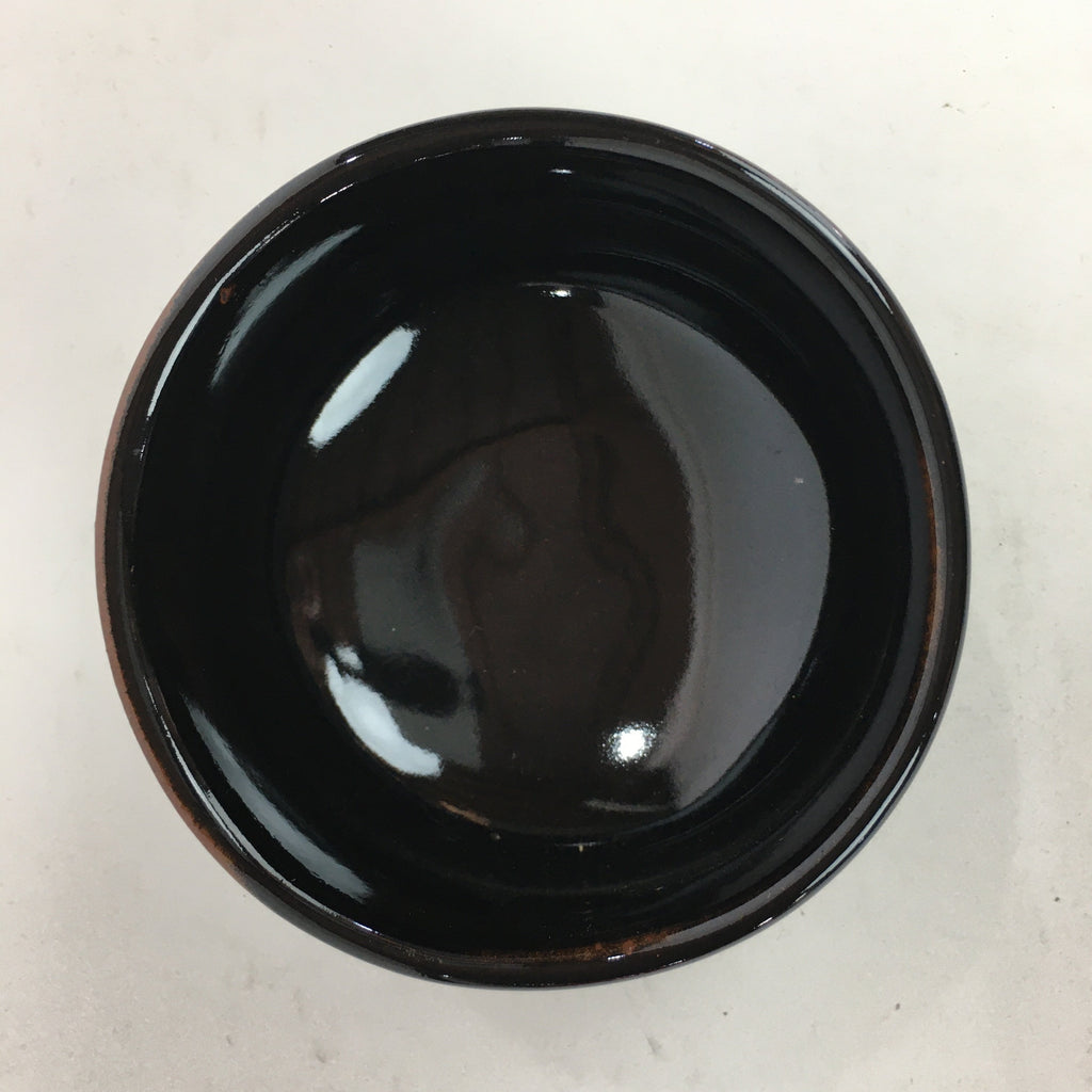 Japanese Ceramic Mino Ware Tea Ceremony Bowl Vtg Brown Line Matcha Black GTB758