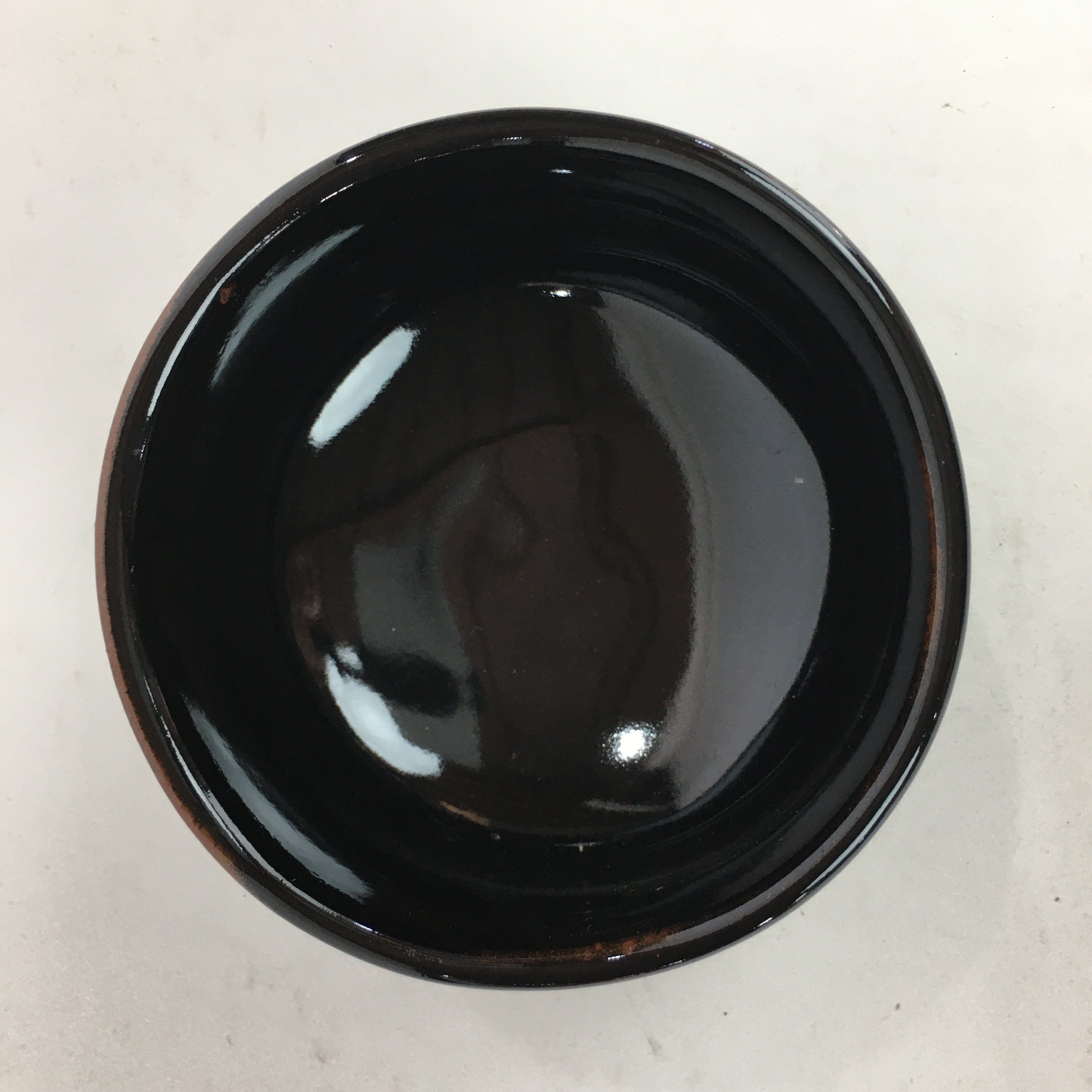 Japanese Ceramic Mino Ware Tea Ceremony Bowl Vtg Brown Line Matcha Black GTB758