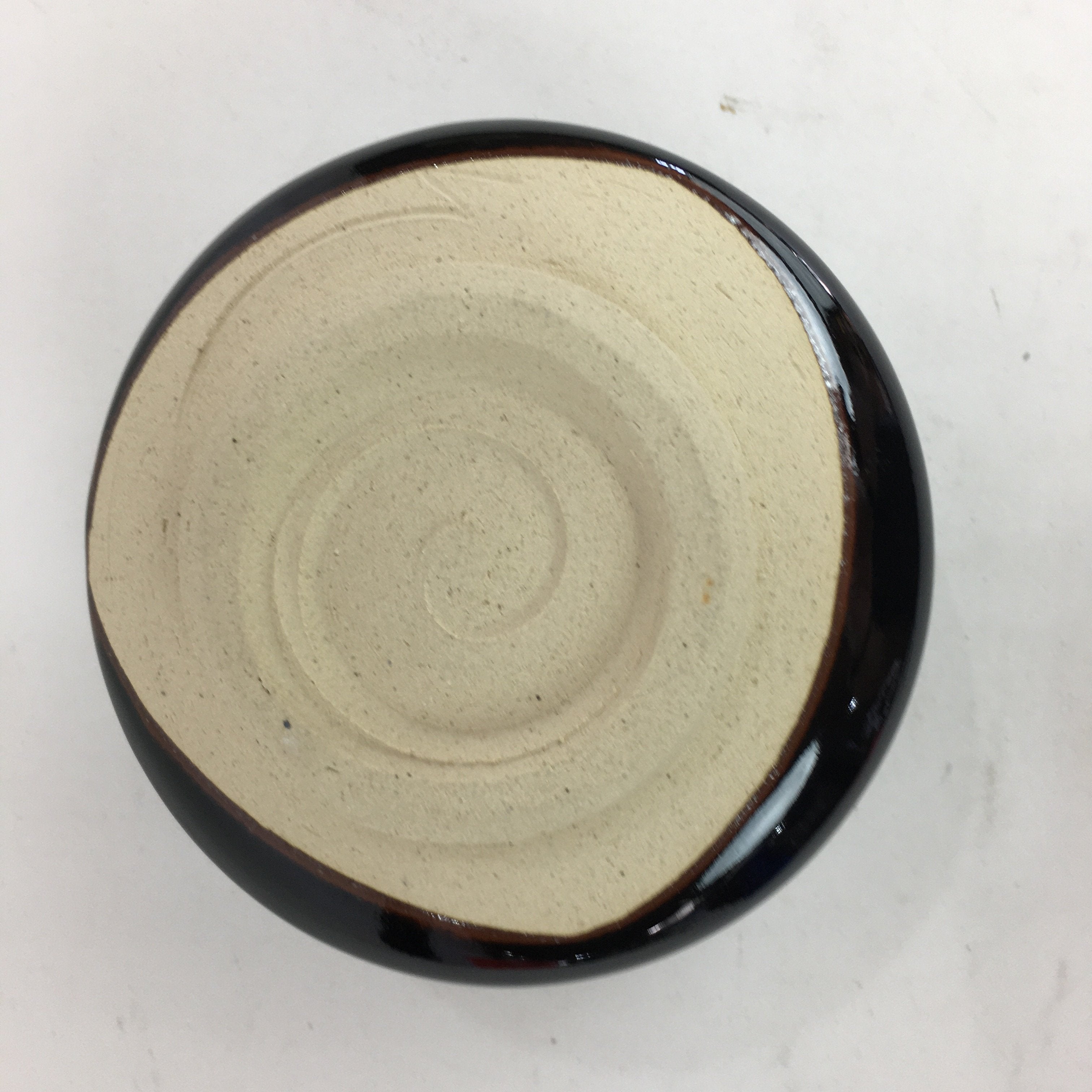 Japanese Ceramic Mino Ware Tea Ceremony Bowl Vtg Brown Line Matcha Black GTB758