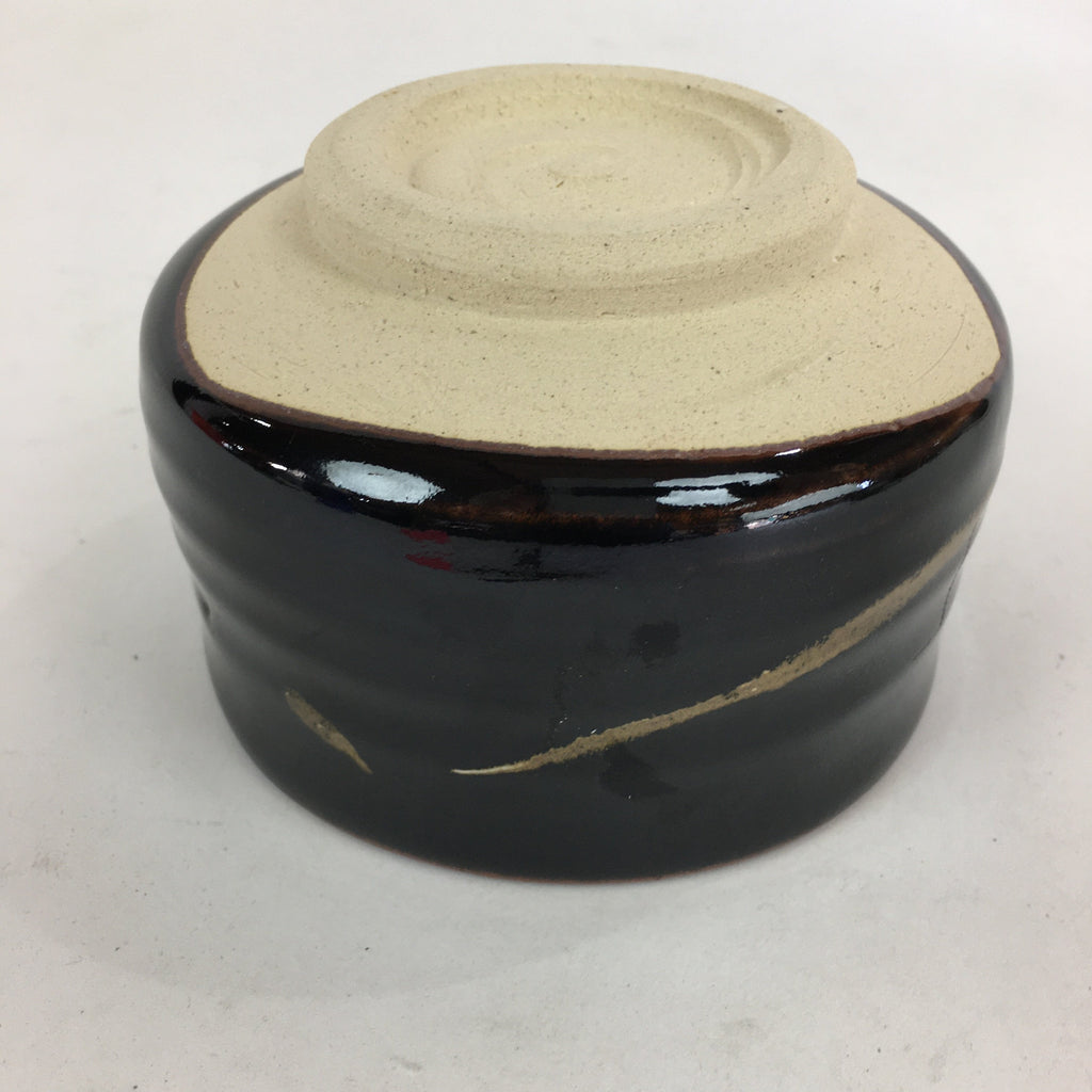 Japanese Ceramic Mino Ware Tea Ceremony Bowl Vtg Brown Line Matcha Black GTB758