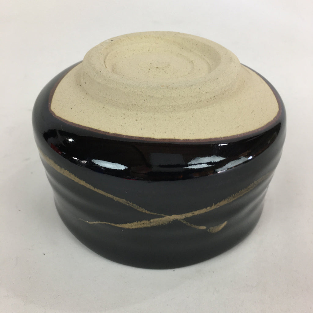 Japanese Ceramic Mino Ware Tea Ceremony Bowl Vtg Brown Line Matcha Black GTB758