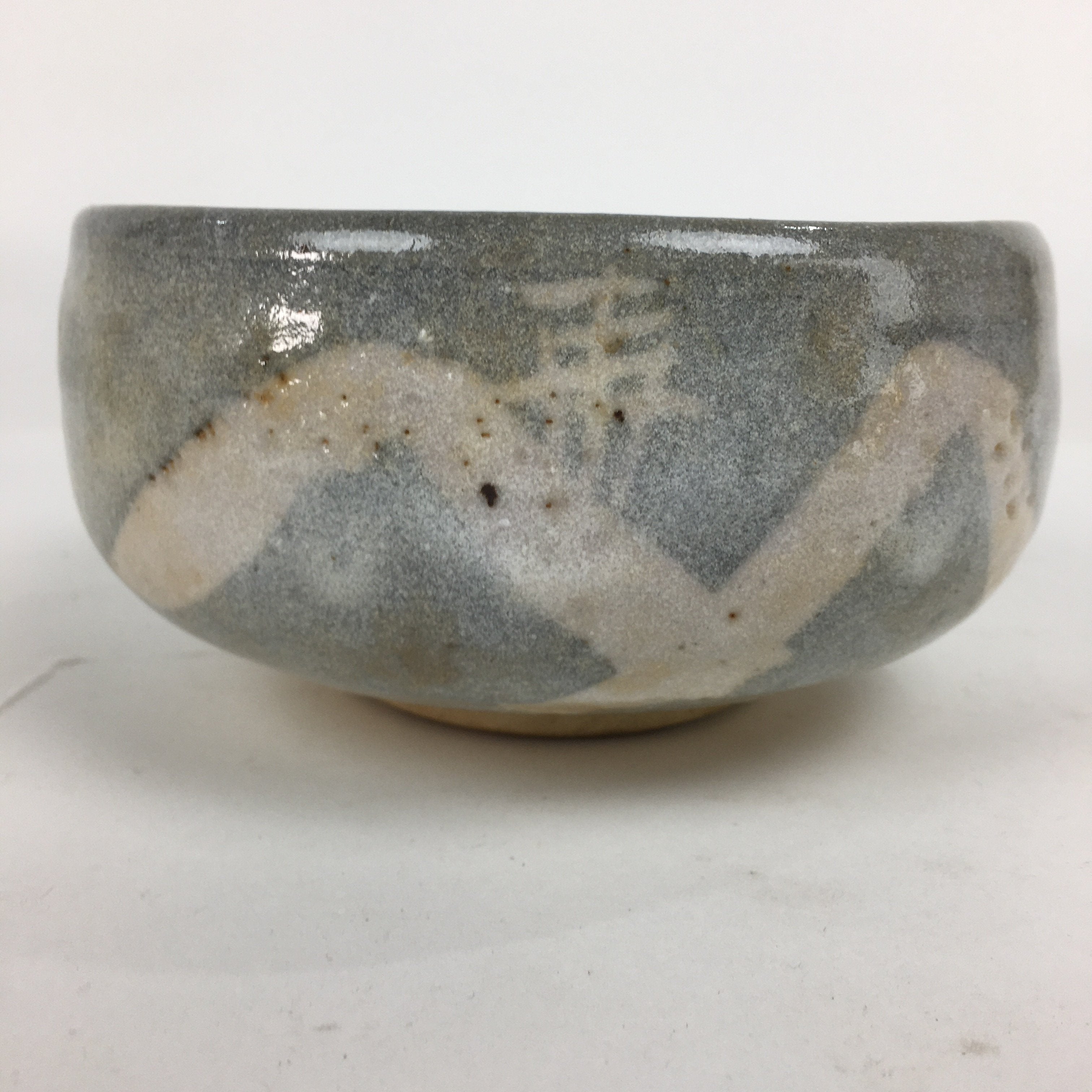 Japanese Ceramic Mino Ware Tea Ceremony Bowl Vtg Gray Mountain Chawan GTB772