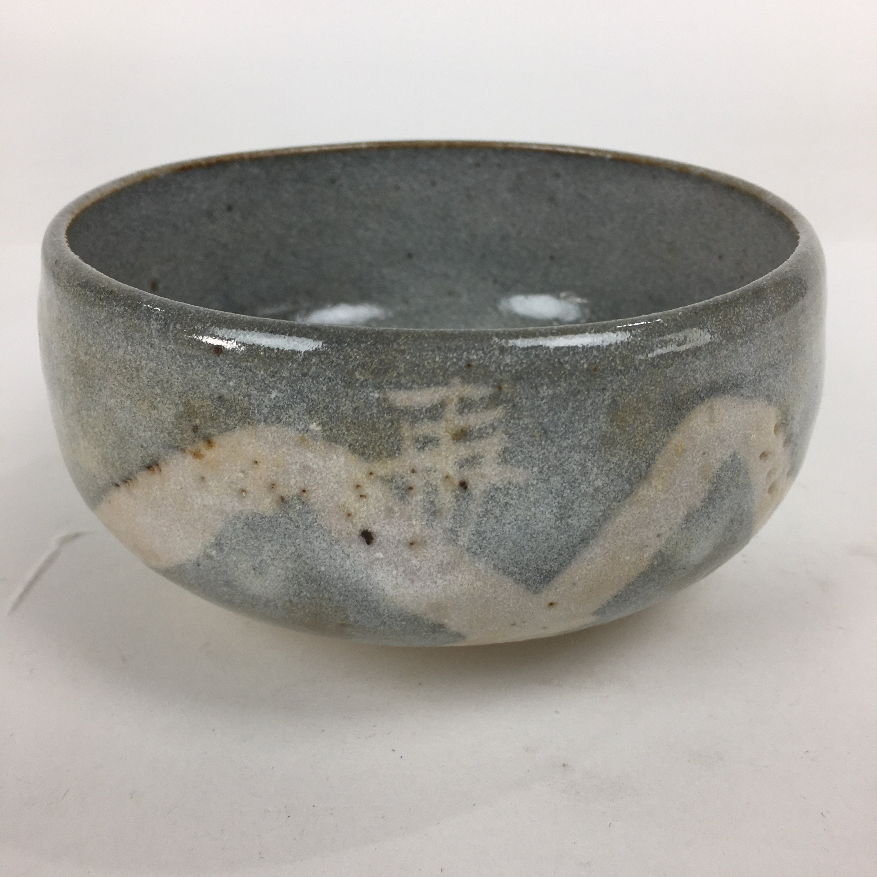 Japanese Ceramic Mino Ware Tea Ceremony Bowl Vtg Gray Mountain Chawan GTB772