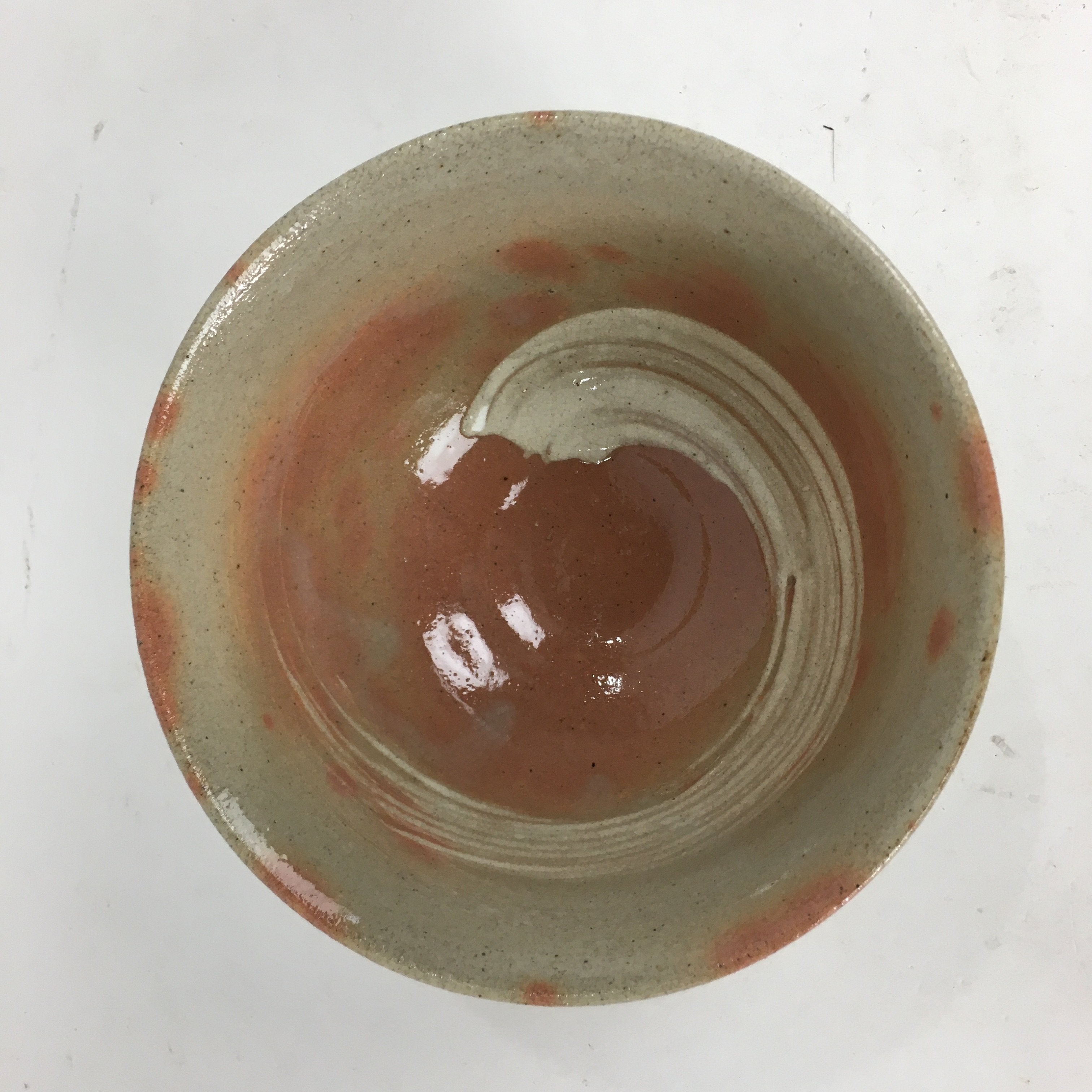 Japanese Ceramic Mino Ware Tea Ceremony Bowl Vtg Orange White Chawan GTB743